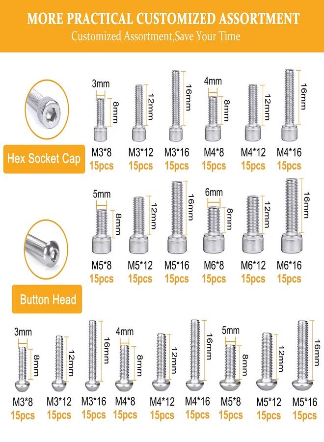 VIGRUE M3 M4 M5 M6 Screw Bolt Nut Assortment Set, Button Head & Socket Head Metric Screws, 304 Stainless Steel, 588Pcs Silver - Image 2